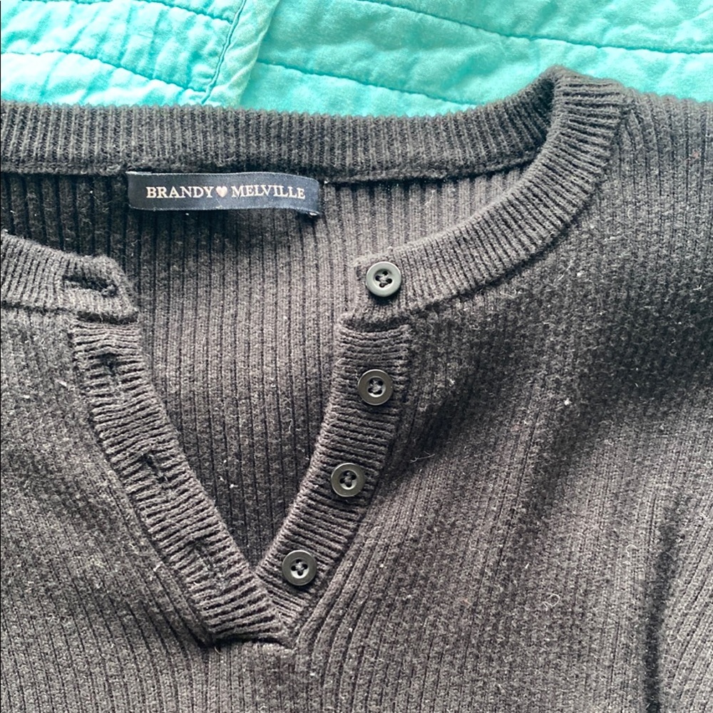 Black Ribbed Long Sleeve Top - Picture 2 of 3